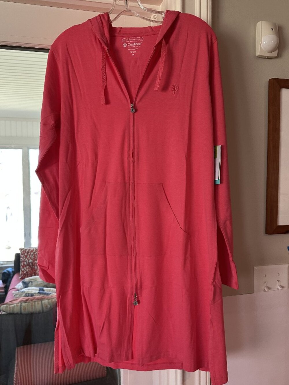Coolibar SPF 50 Women's Cabana Long Zip-Up Hoodie, Medium, dark pink